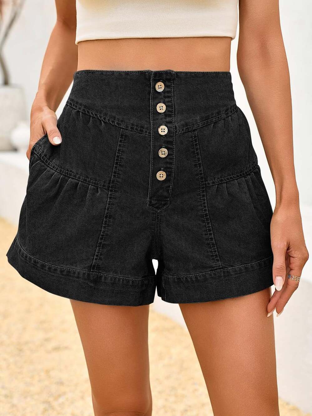 Womens Flowy Jean Shorts Wide Leg Denim Skort with Pockets